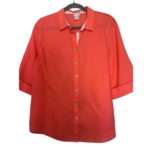 Chico's Women's No-Iron Coral Linen 3/4 Sleeve Button Down Shirt Size 1.5 (10)